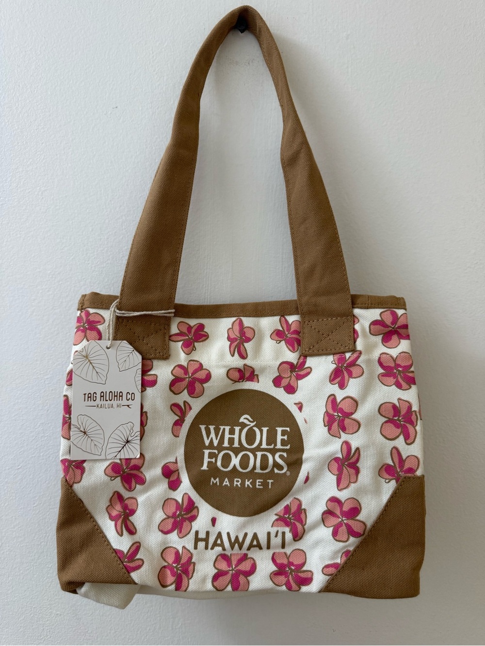 Whole Foods Hawaii Floral Mini Tote Bag - Brown & Pink